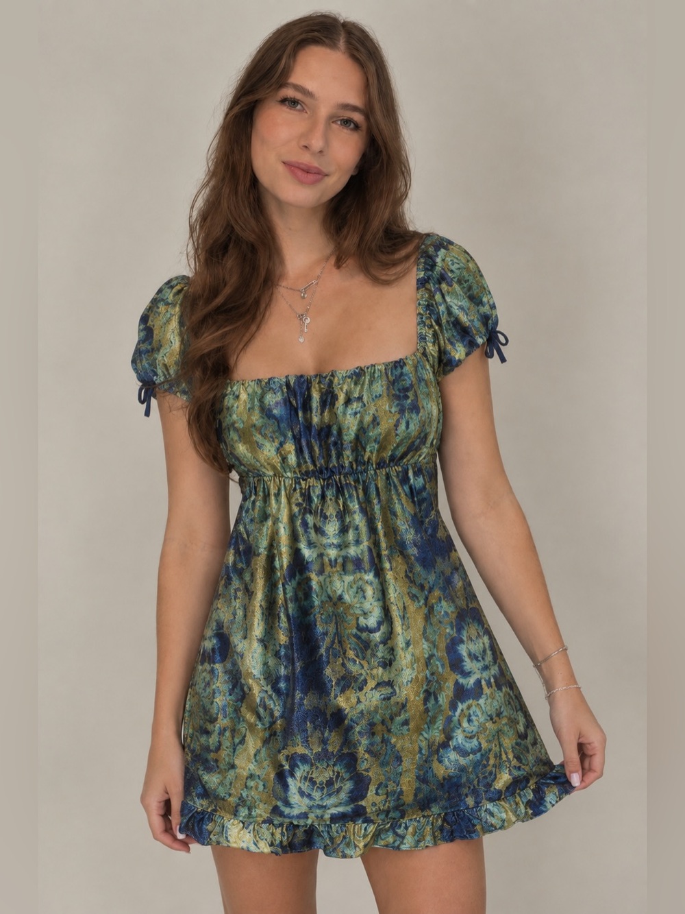 UO Blue Claudette Velvet Babydoll Dress - size Medium